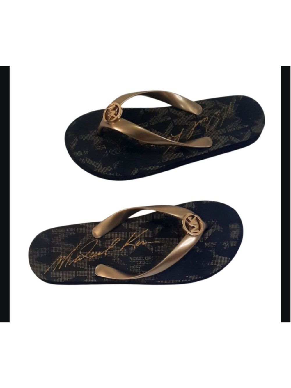 Michael Kors Womens Jet Set Sandals Size 6 MK Gold Brown Flip Flops Thong Shoes